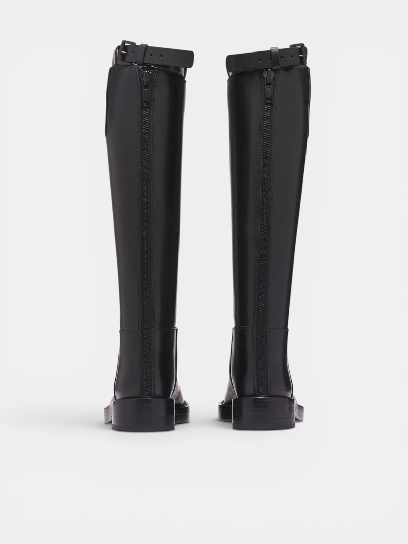 Black Leather Knee High Boots (B0010078-LT046-BLACK)