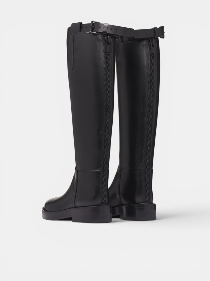 Black Leather Knee High Boots (B0010078-LT046-BLACK)