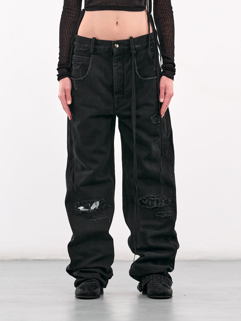 Distressed Graphic Patch Jeans (B0010197-FA632-FADED-BLACK)