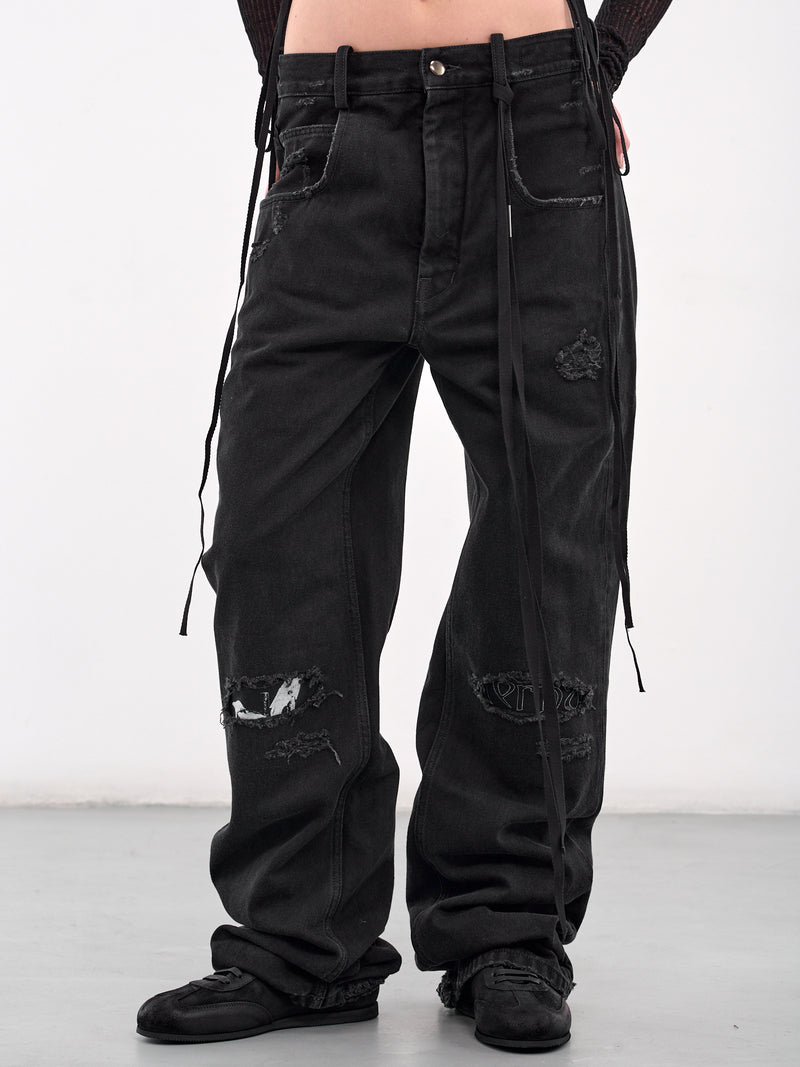 Claire Distressed Graphic Patch Jeans (B0010197-FA632-FADED-BLACK)