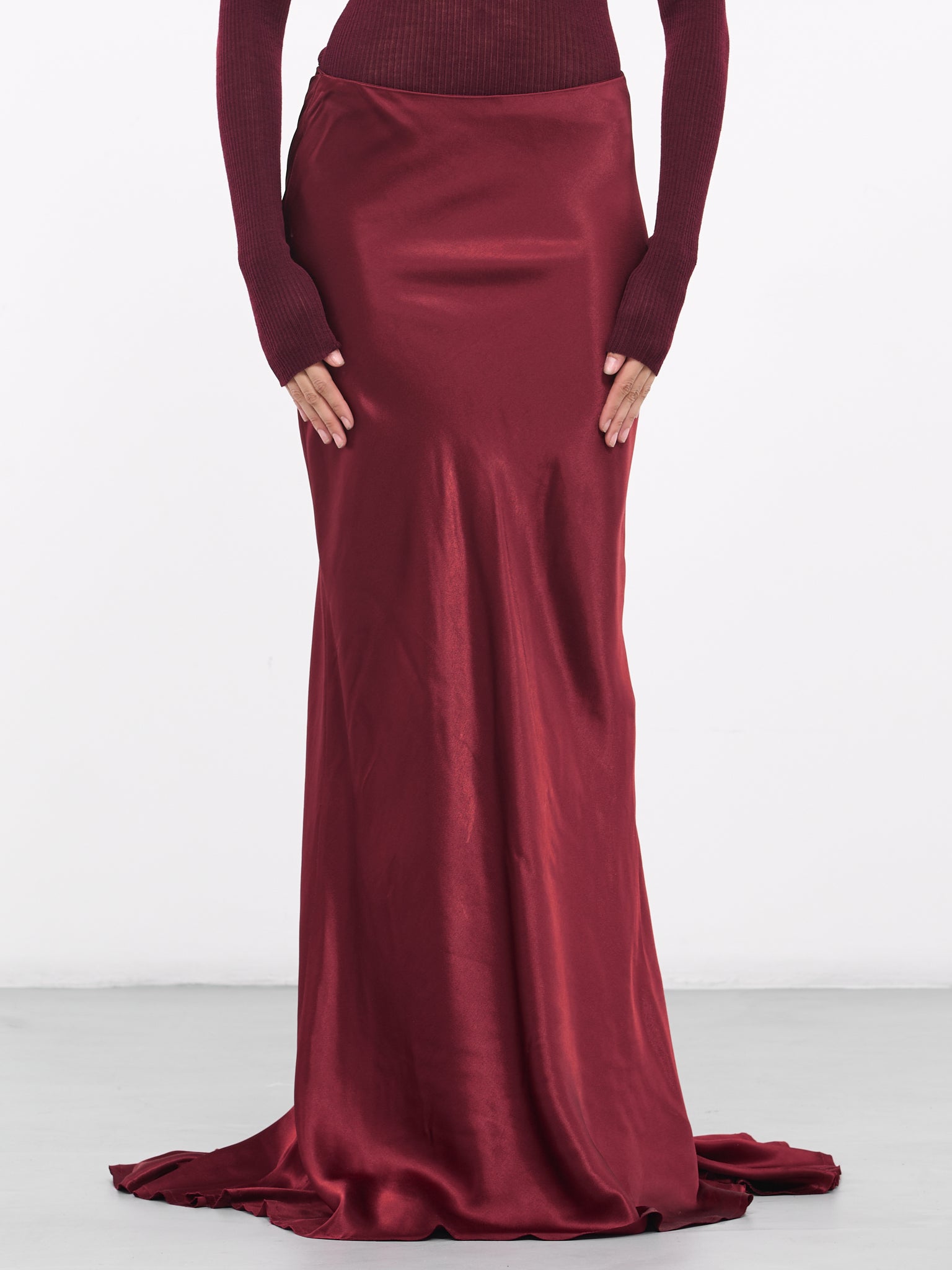 Maroon Satin Draped Skirt