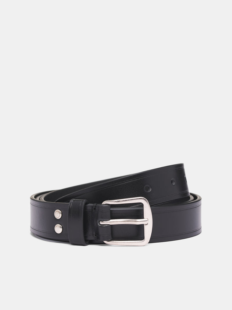 Black Leather WIllow Embossed Belt (B0012469-LT128-099-BLACK)