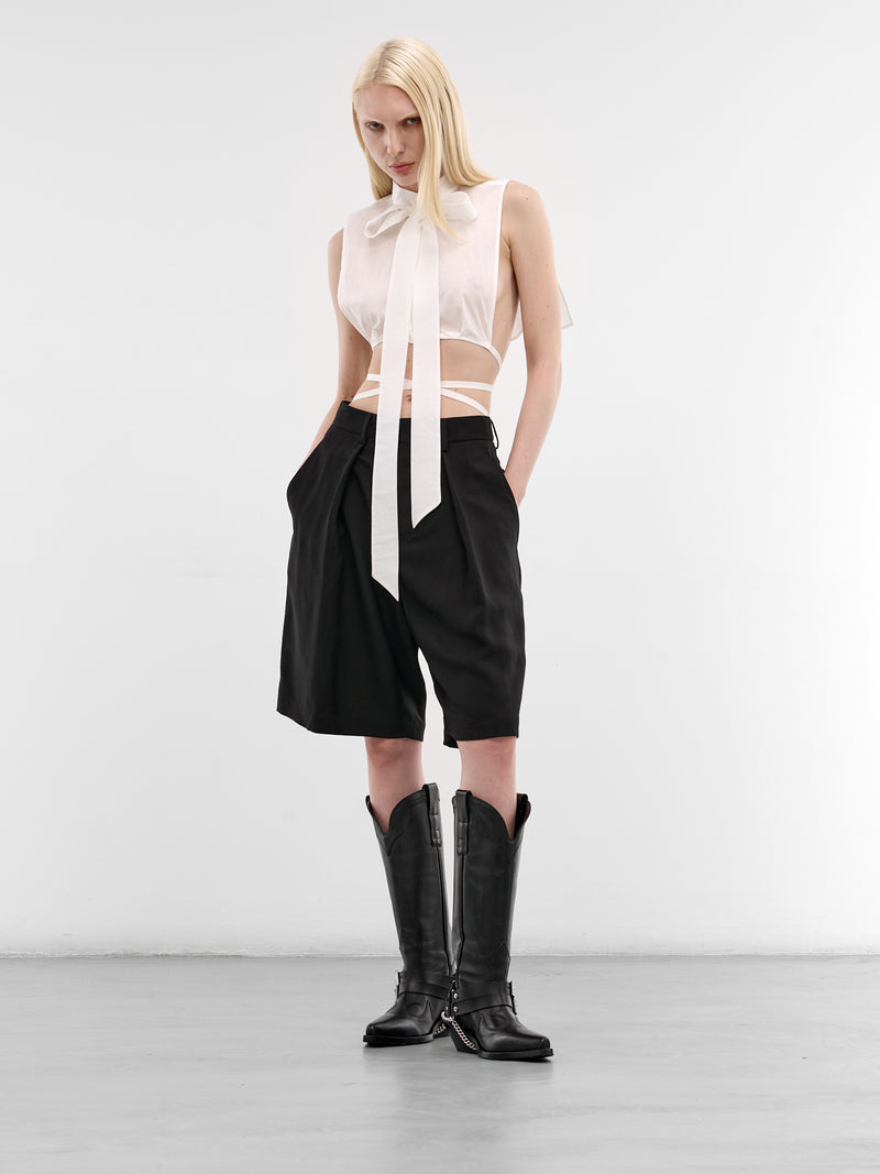 Ukje Black Viscose Pleated Shorts (B0013775-FA558-099-BLACK)