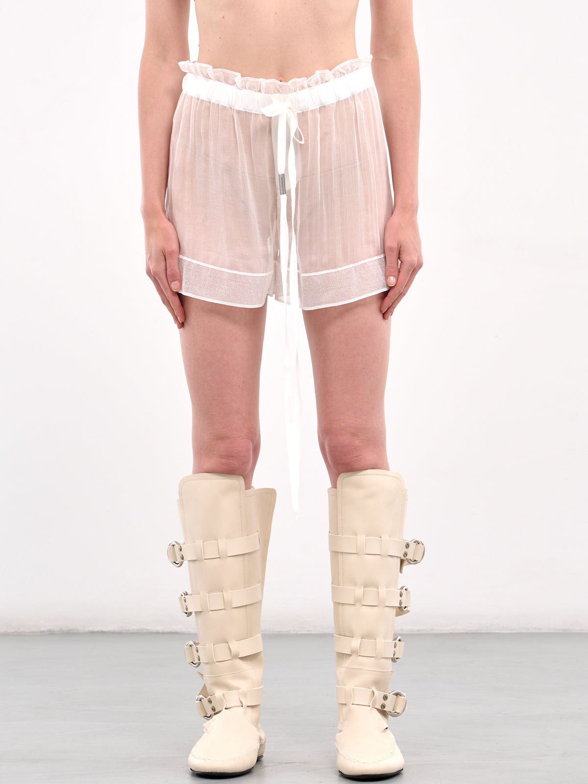 Sheer Drawstring Shorts (B0012822-FA608-NATURAL-WHITE)