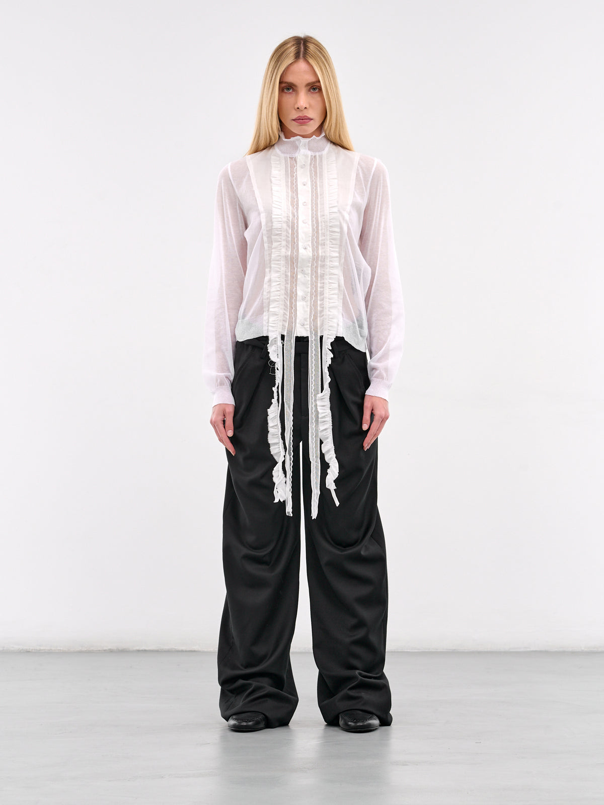 Monya Frilled Trim Cardigan (B0012852-KN008-NATURAL-WHITE)