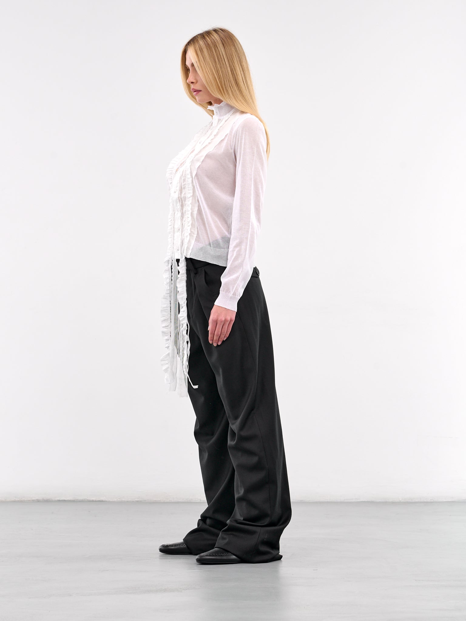 Frilled Trim Cardigan (B0012852-KN008-NATURAL-WHITE)
