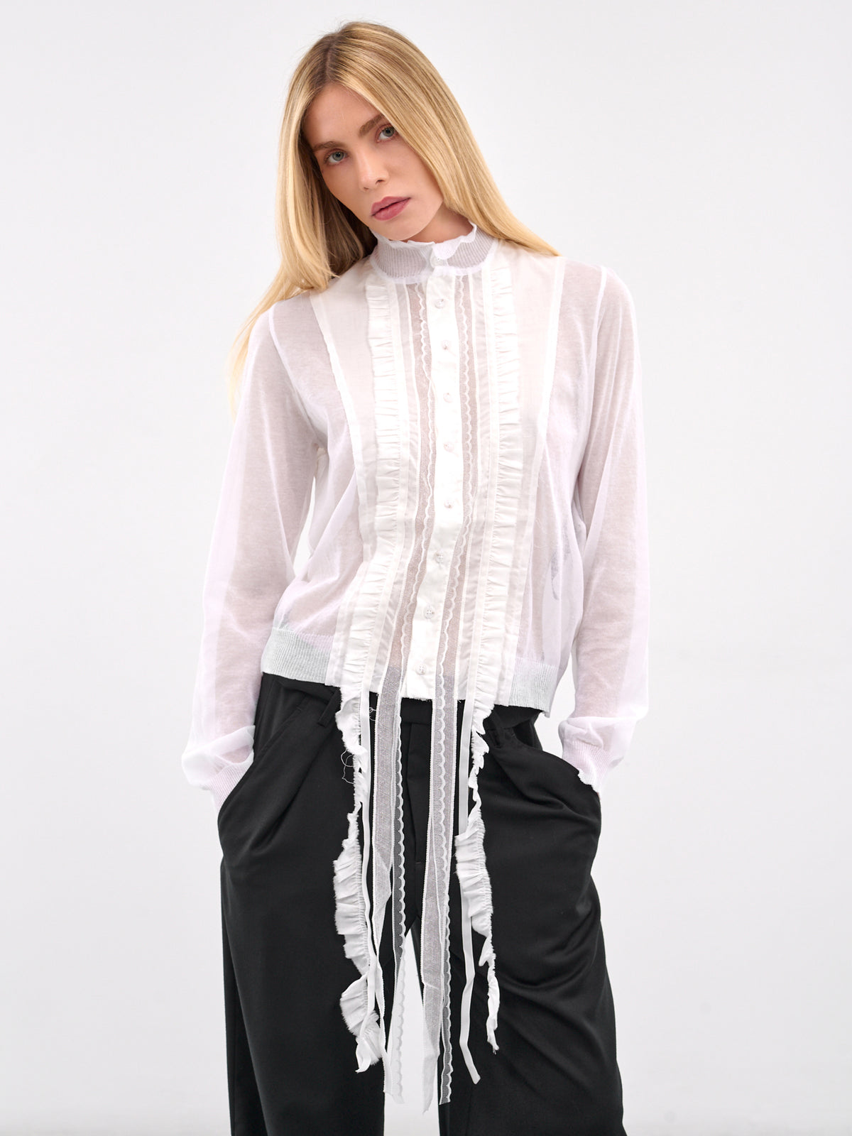 Monya Frilled Trim Cardigan (B0012852-KN008-NATURAL-WHITE)