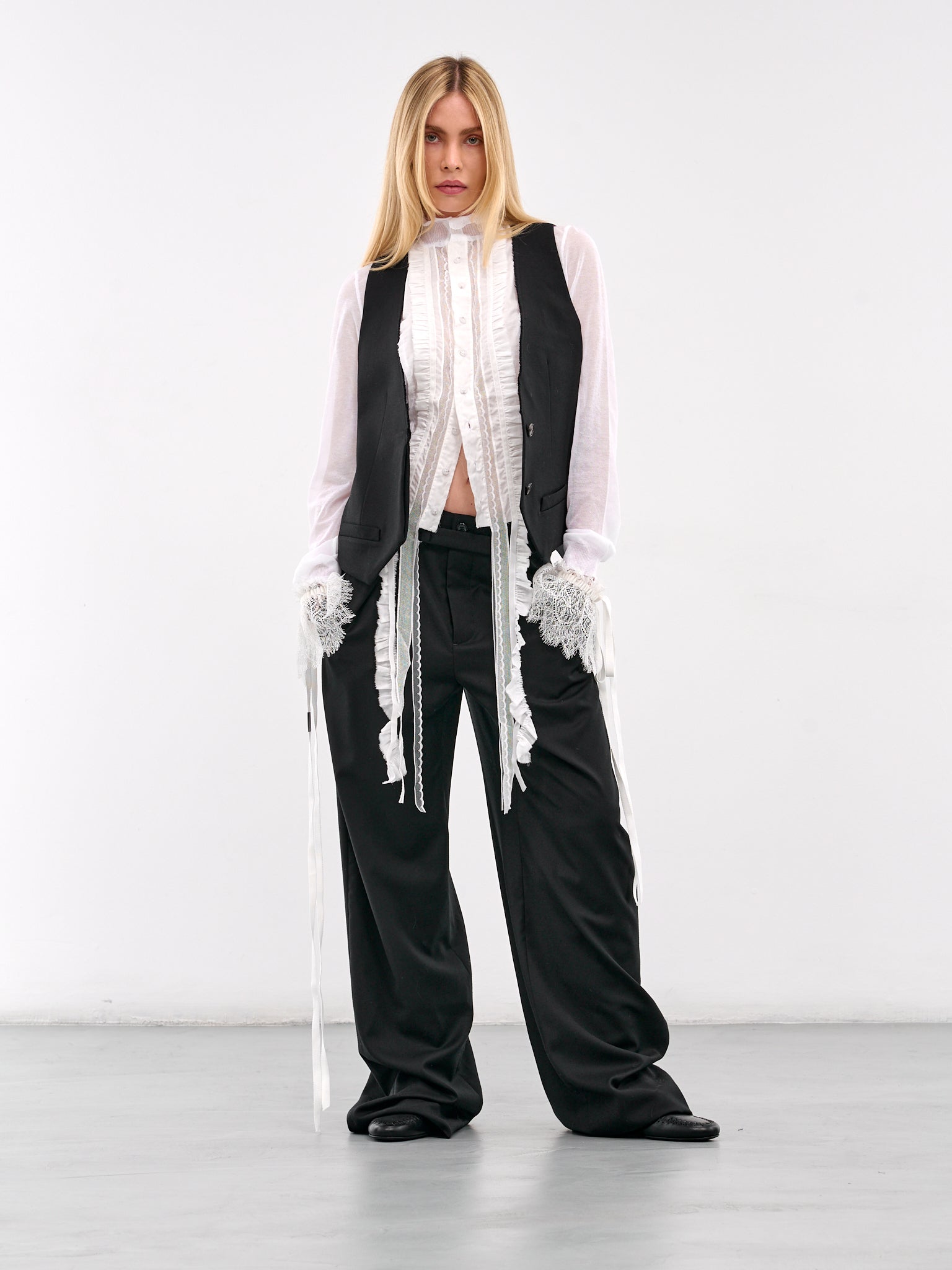Frilled Trim Cardigan (B0012852-KN008-NATURAL-WHITE)