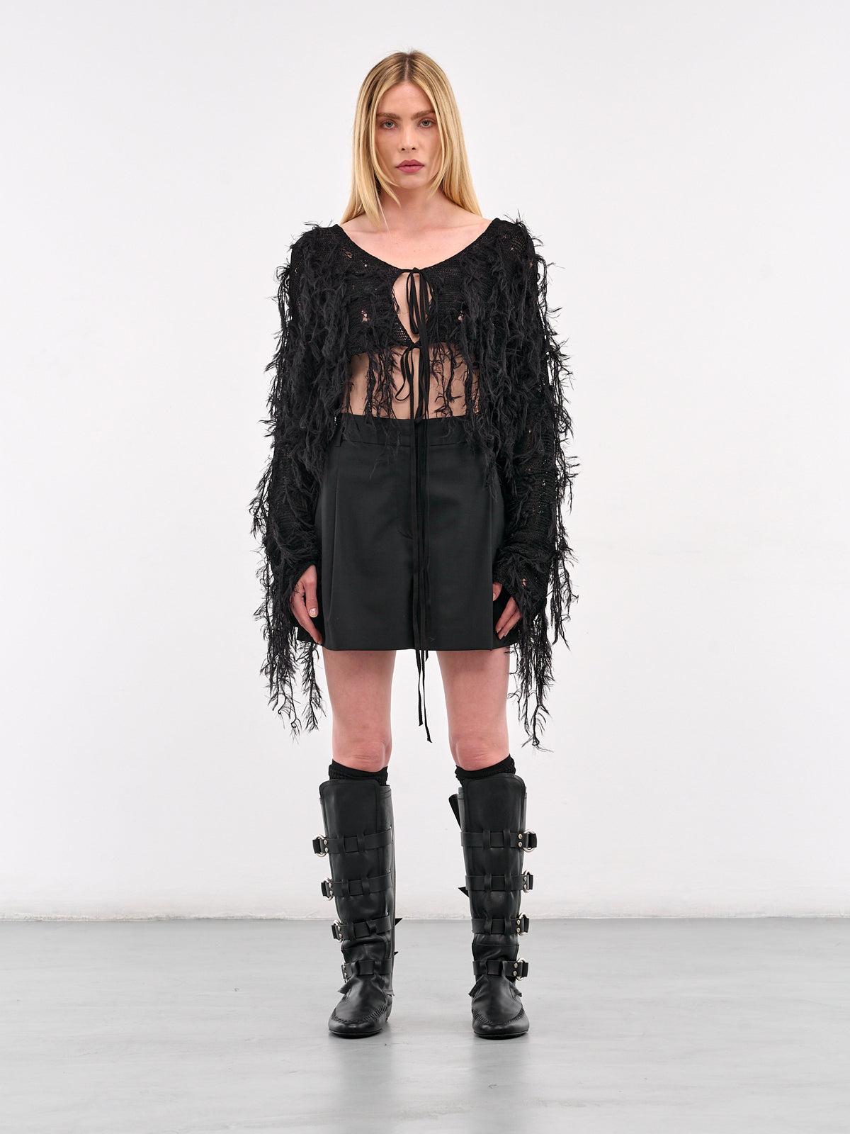 Madli Feather Crop Cardigan (B0012856-KN064-BLACK)