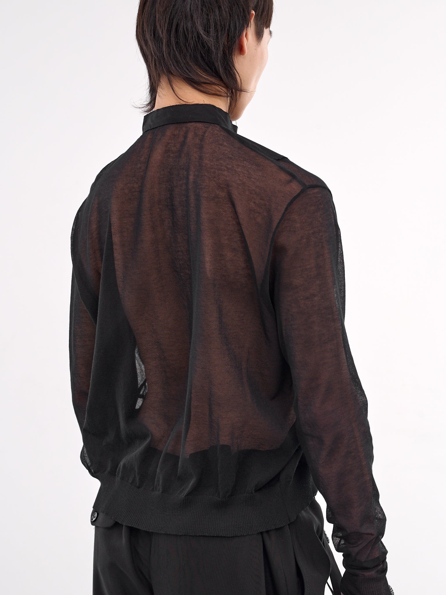 Sheer Shirred Trim Cardigan (B0012865-KN008-BLACK)