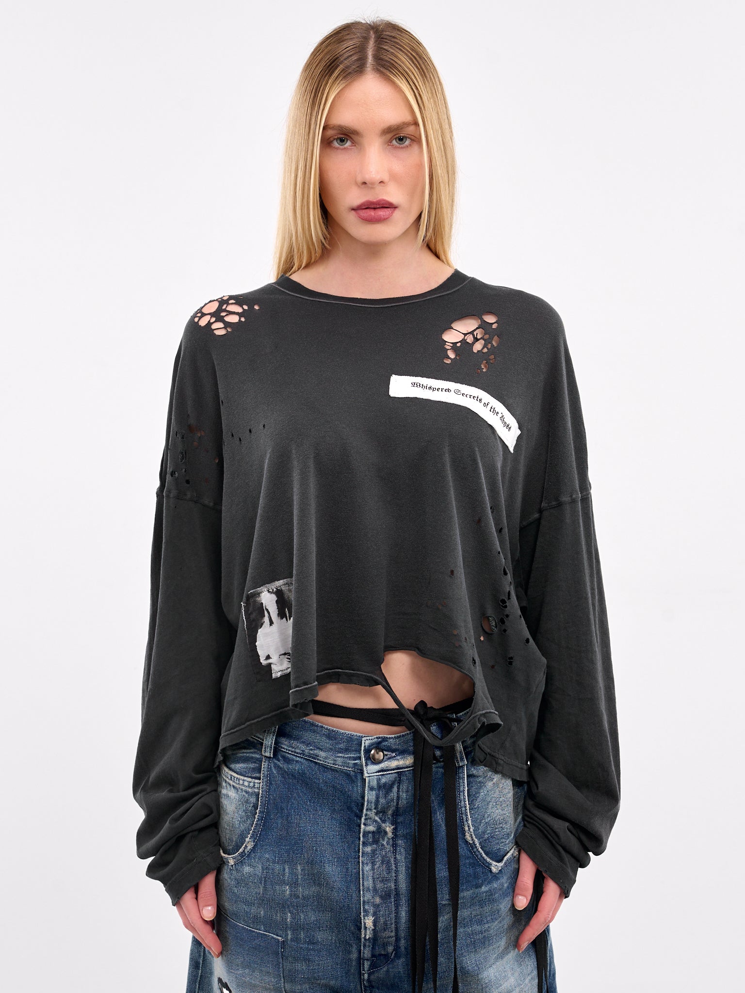 Distressed Boxy Long Sleeve Tee (B0013049-FA638-FADED-BLACK)