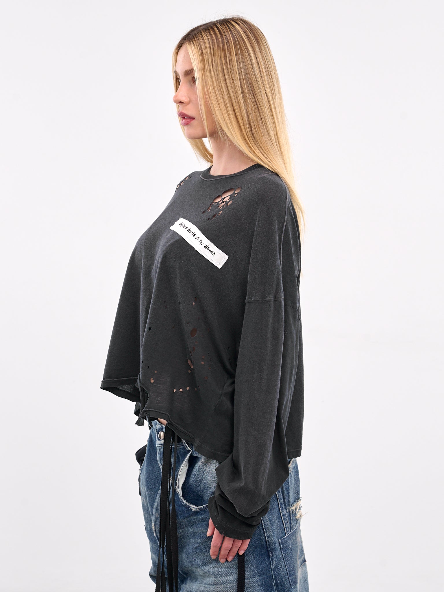 Distressed Boxy Long Sleeve Tee (B0013049-FA638-FADED-BLACK)