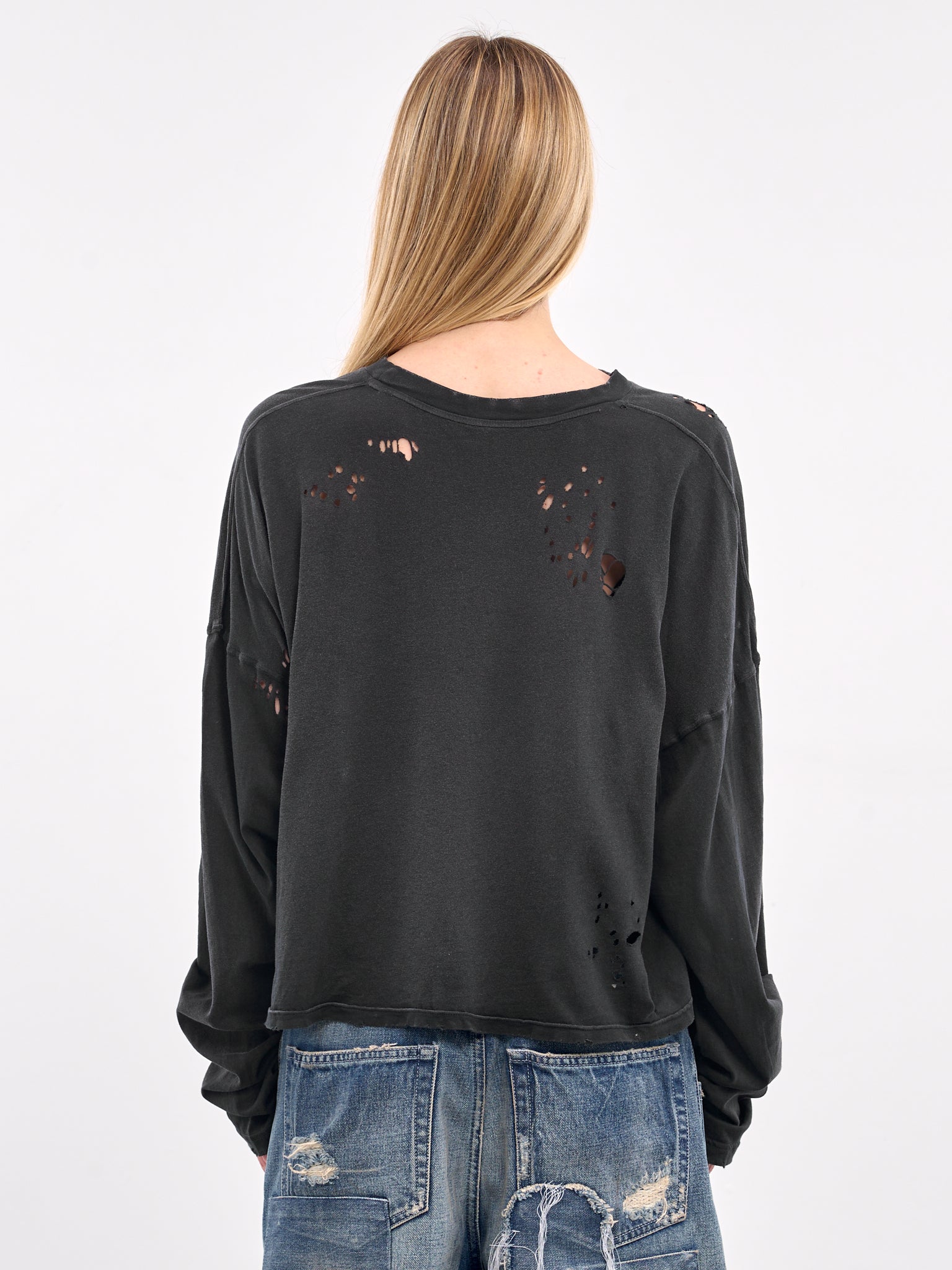 Distressed Boxy Long Sleeve Tee (B0013049-FA638-FADED-BLACK)