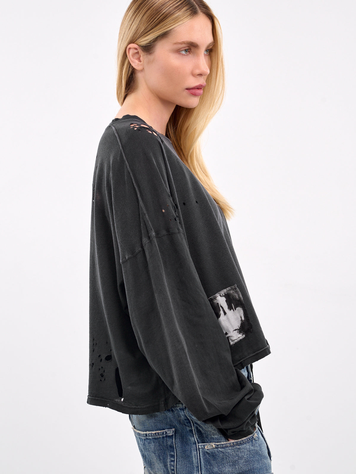 Distressed Boxy Long Sleeve Tee (B0013049-FA638-FADED-BLACK)