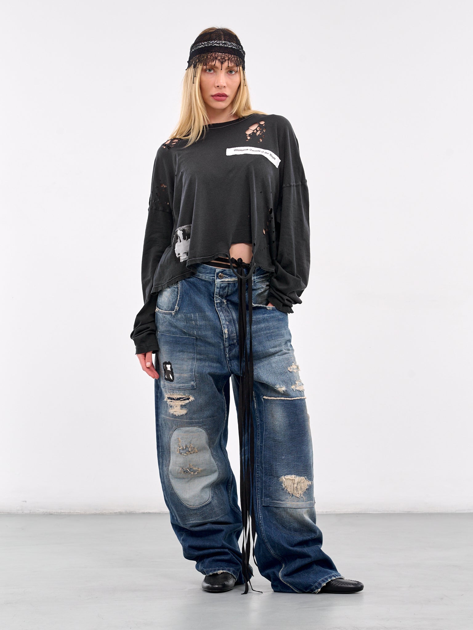 Distressed Boxy Long Sleeve Tee (B0013049-FA638-FADED-BLACK)