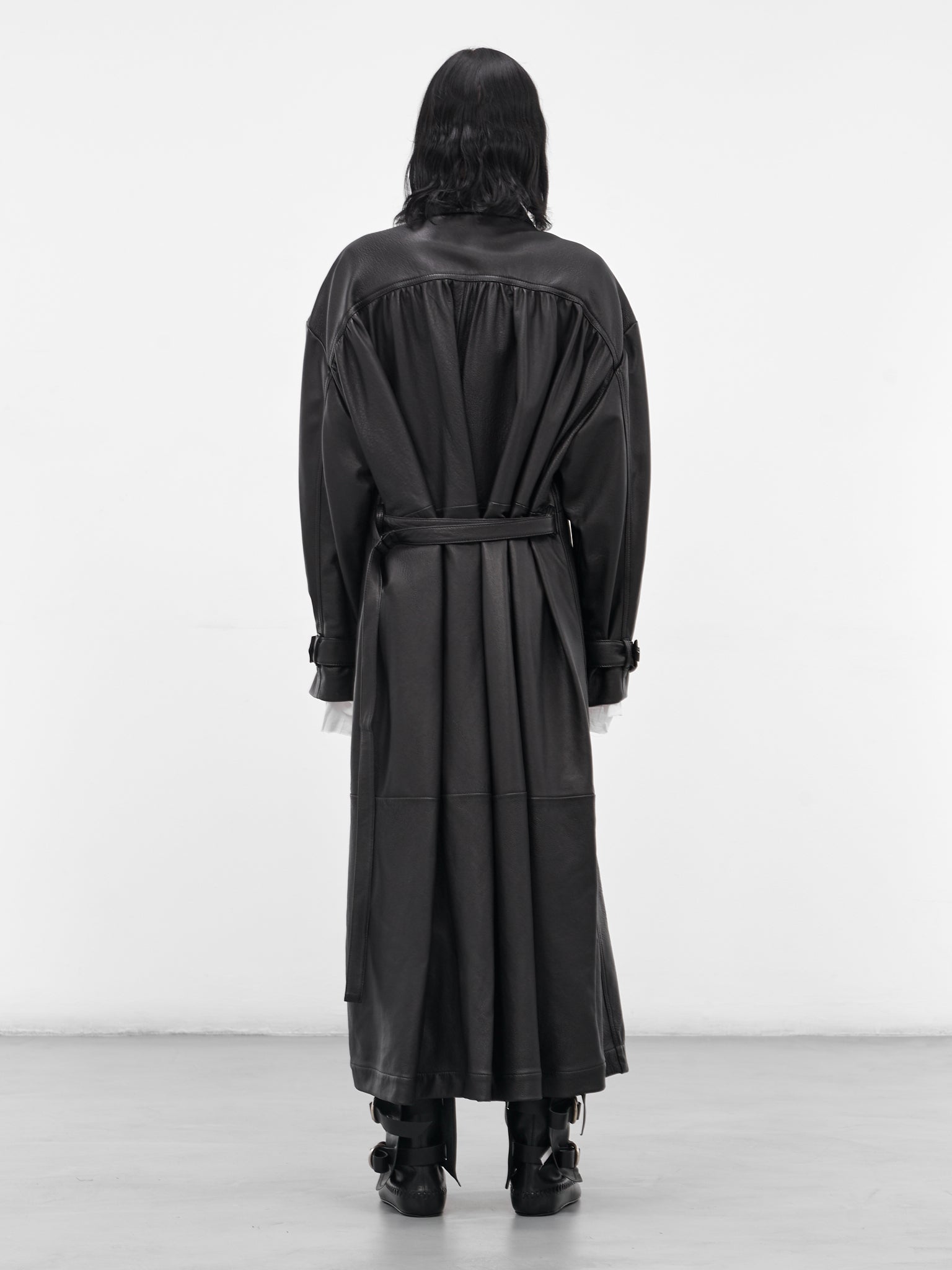Black Ansa Leather Trench Coat (B0013109-LT038-BLACK)