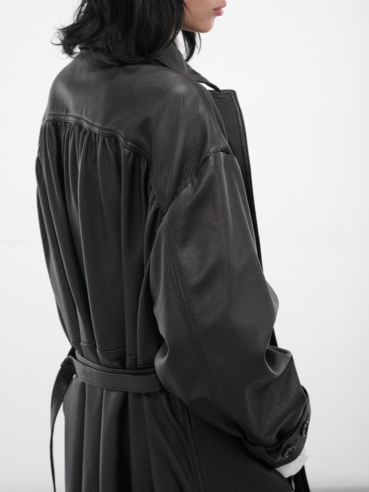 Black Ansa Leather Trench Coat (B0013109-LT038-BLACK)