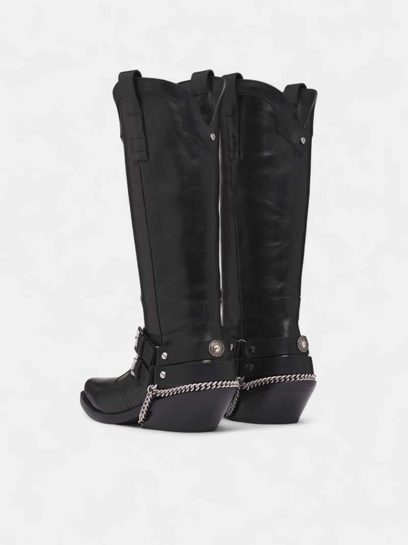 Black Leather Finnbo Santiago Boots (B0013373-LT168-BLACK)