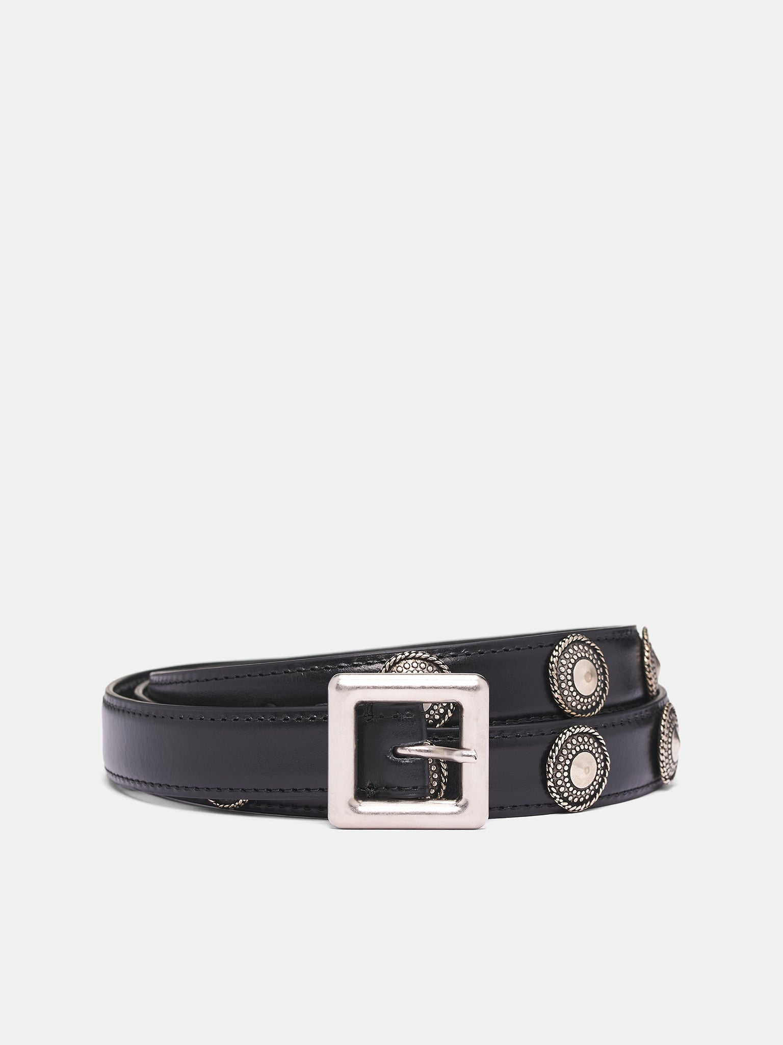Black Leather Reka Studded Belt (B0013387-LT128-099-BLACK)