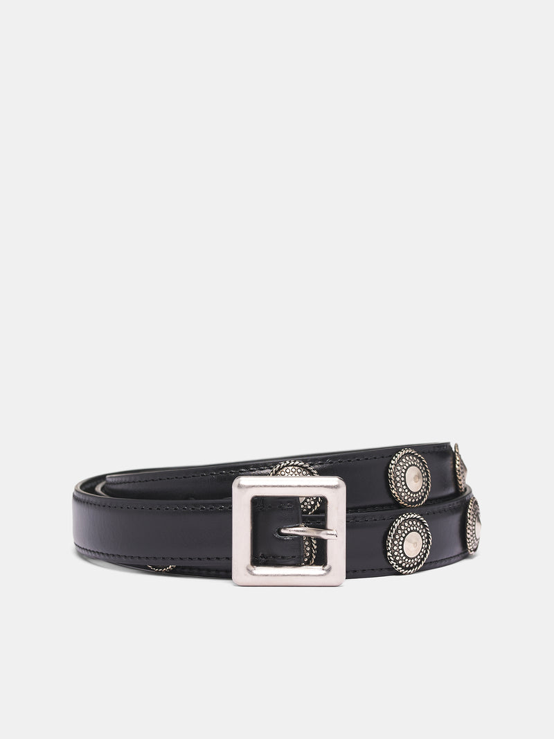 Black Leather Reka Studded Belt (B0013387-LT128-099-BLACK)
