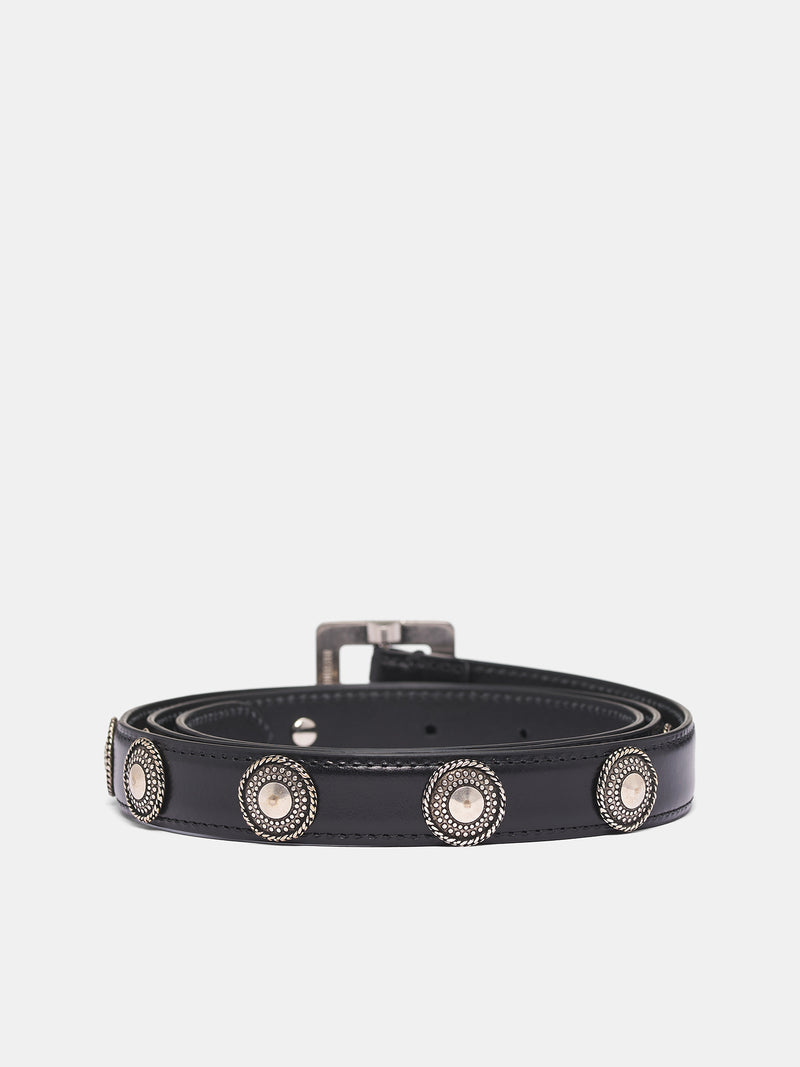 Black Leather Reka Studded Belt (B0013387-LT128-099-BLACK)