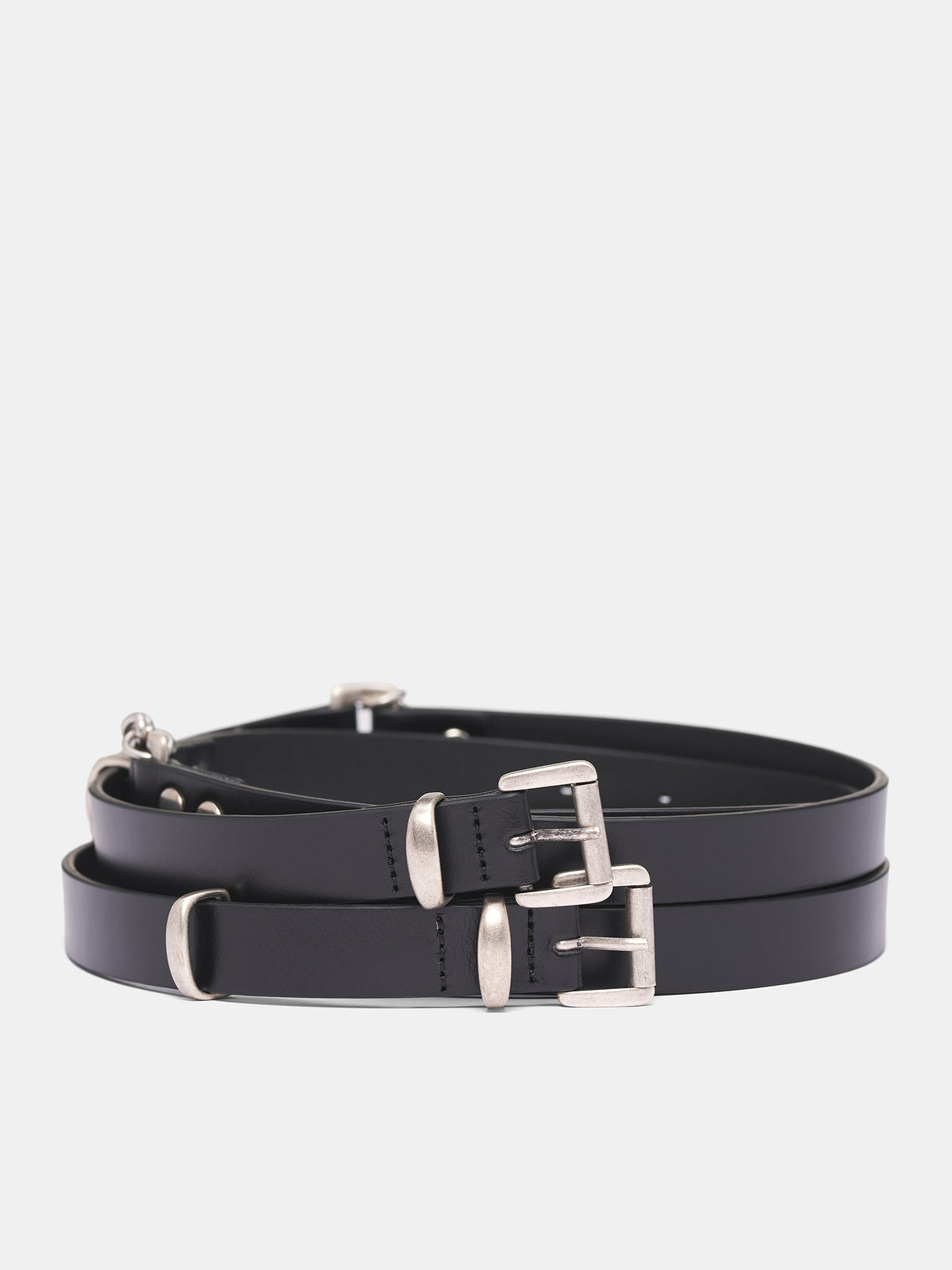 Black Leather Luen Double Belt (B0013391-LT128-099-BLACK)