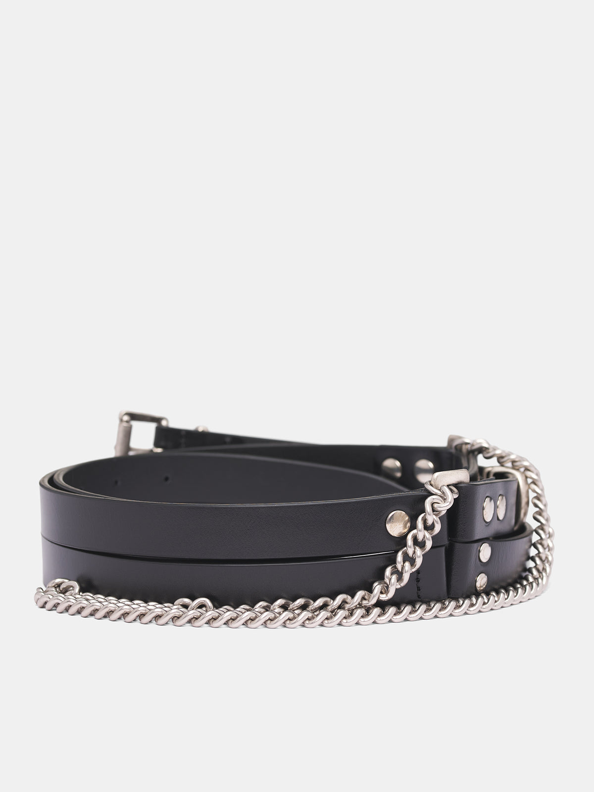 Black Leather Luen Double Belt (B0013391-LT128-099-BLACK)