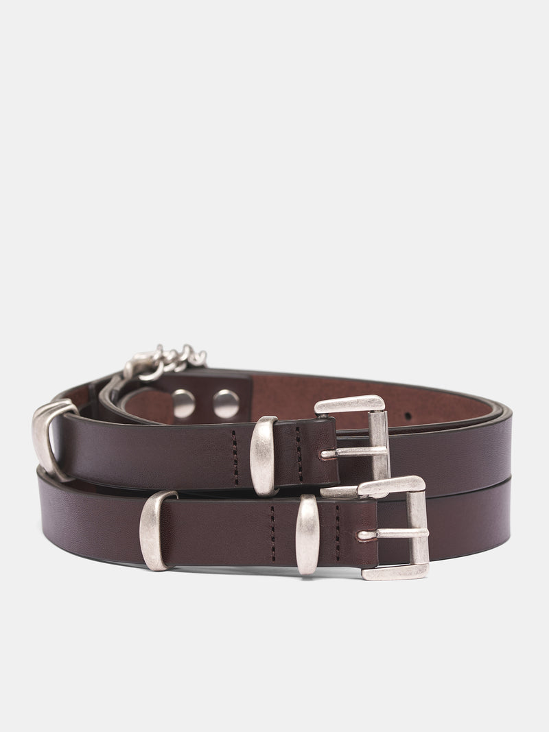 Brown Leather Luen Double Belt (B0013393-LT128-068-DARK-BROWN)