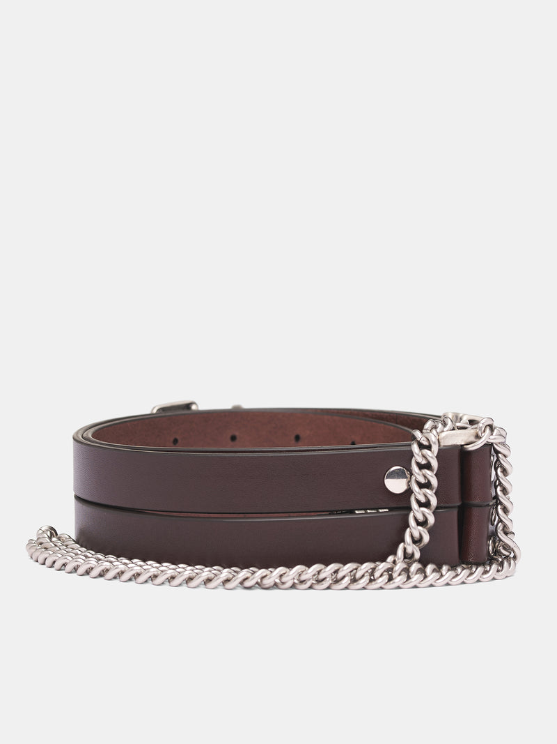Brown Leather Luen Double Belt (B0013393-LT128-068-DARK-BROWN)