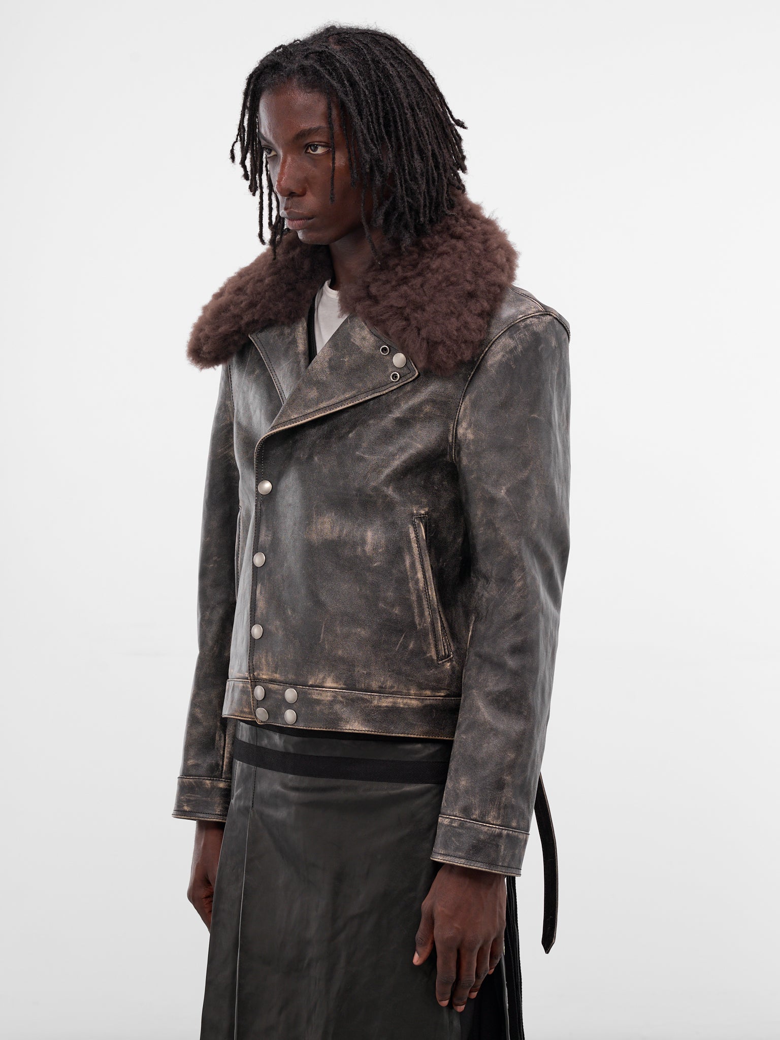 Binus Leather Shearling Aviator Jacket (B0013398-LT169-BLACK-NUDE)