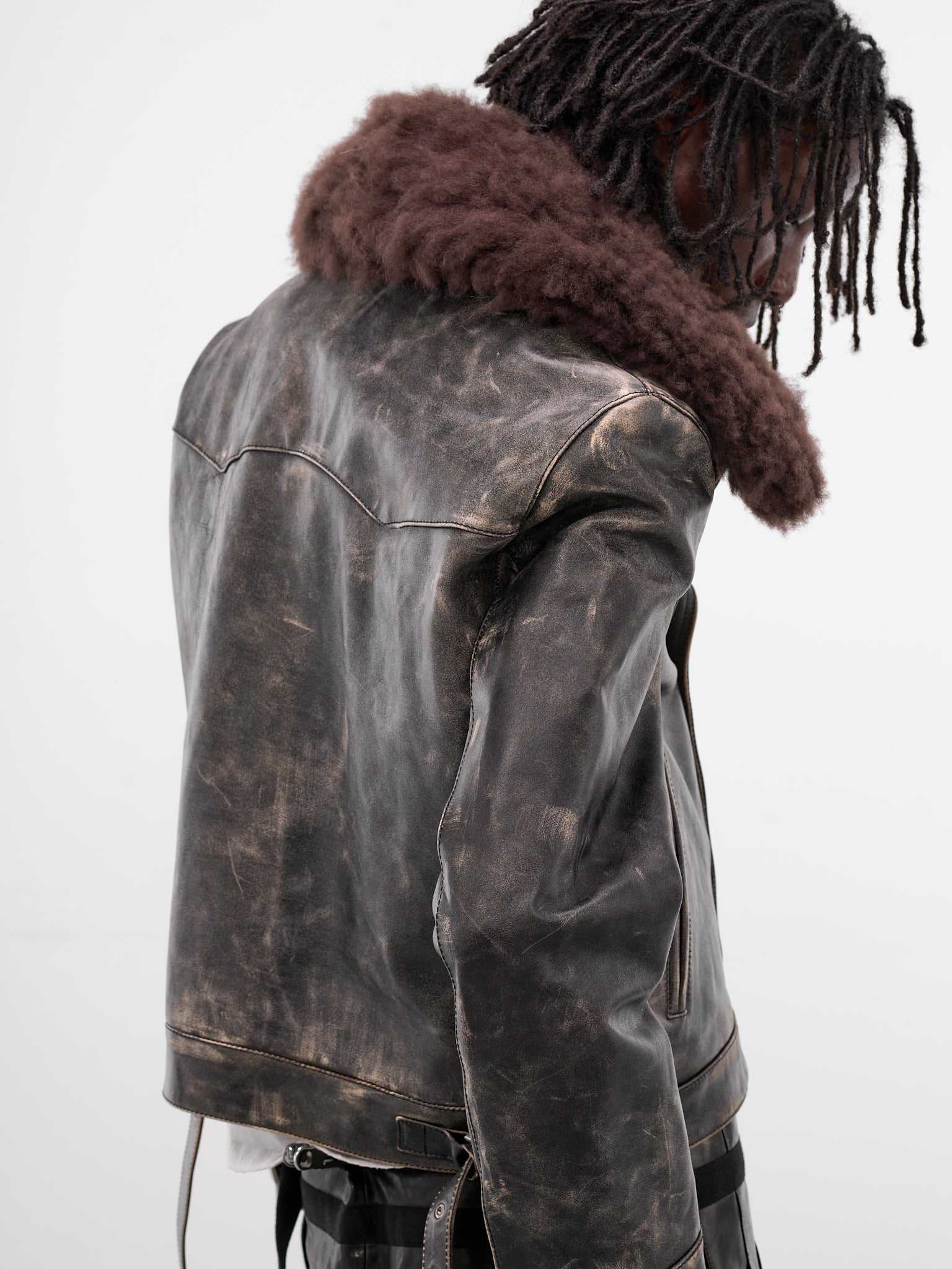 Binus Leather Shearling Aviator Jacket (B0013398-LT169-BLACK-NUDE)