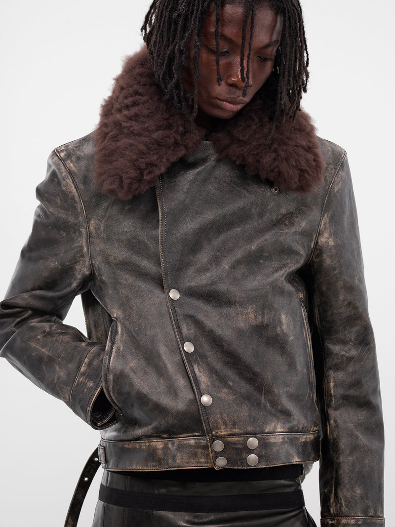 Binus Leather Shearling Aviator Jacket (B0013398-LT169-BLACK-NUDE)