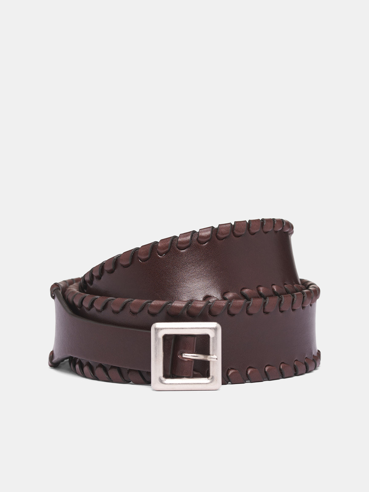 Brown Leather Maro Whipstitch Belt (B0013401-LT128-068-DARK-BROWN)