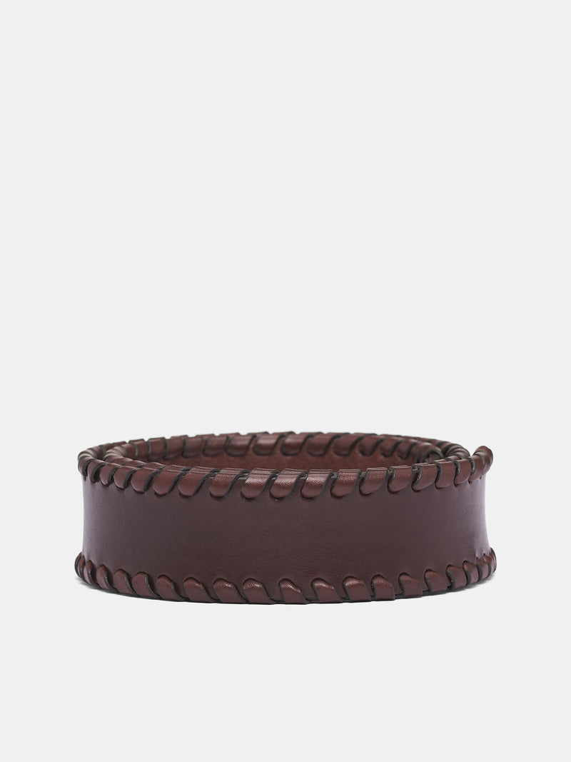 Brown Leather Maro Whipstitch Belt (B0013401-LT128-068-DARK-BROWN)