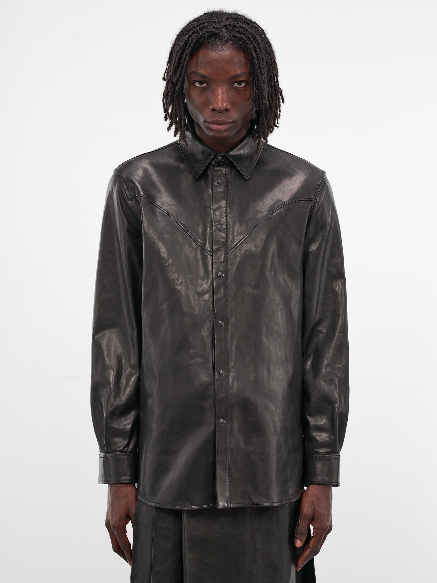 Benedictus Black Lambskin Button-Up Shirt (B0013403-LT137-BLACK)