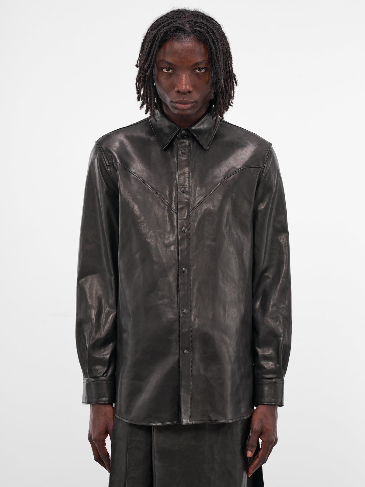 Benedictus Black Lambskin Button-Up Shirt (B0013403-LT137-BLACK)