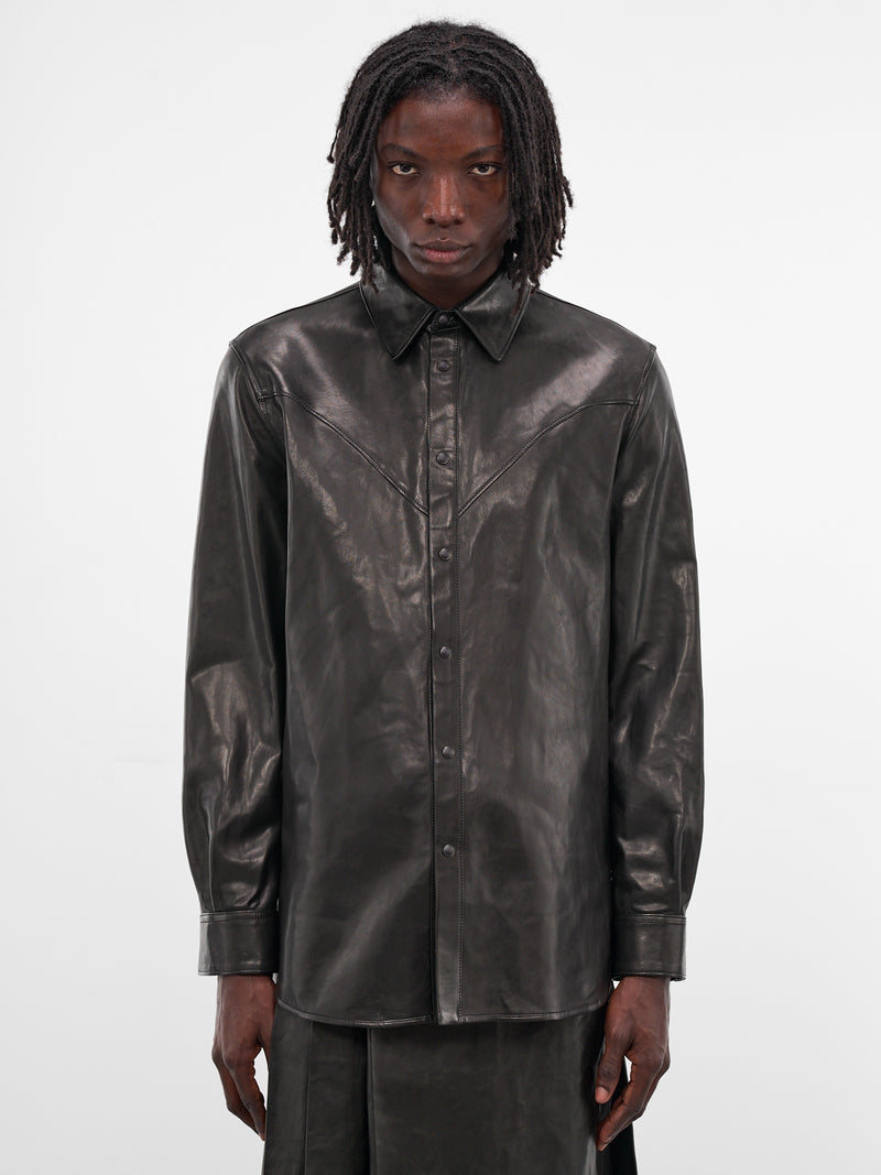 Benedictus Black Lambskin Button-Up Shirt (B0013403-LT137-BLACK)