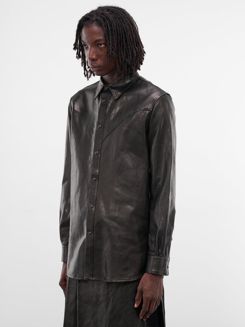 Benedictus Black Lambskin Button-Up Shirt (B0013403-LT137-BLACK)