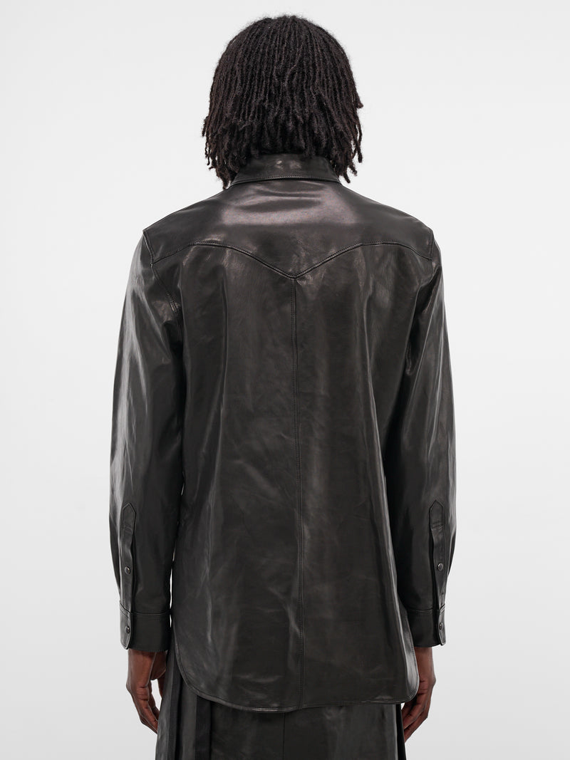 Benedictus Black Lambskin Button-Up Shirt (B0013403-LT137-BLACK)