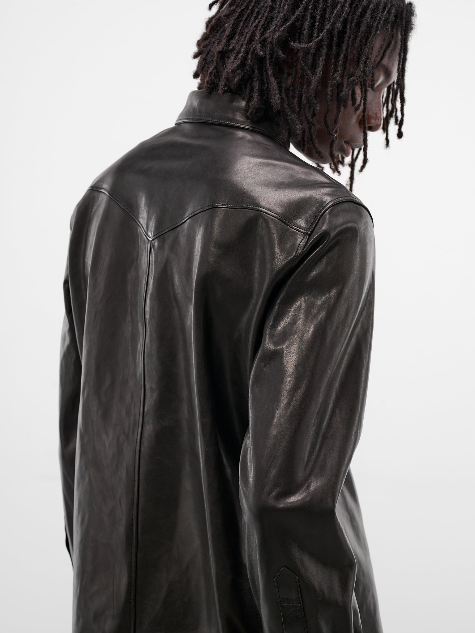 Benedictus Black Lambskin Button-Up Shirt (B0013403-LT137-BLACK)