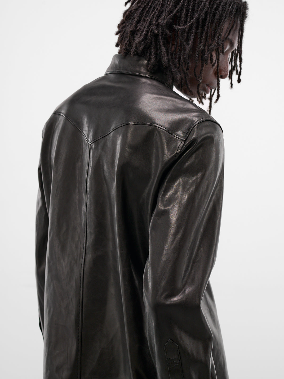 Benedictus Black Lambskin Button-Up Shirt (B0013403-LT137-BLACK)