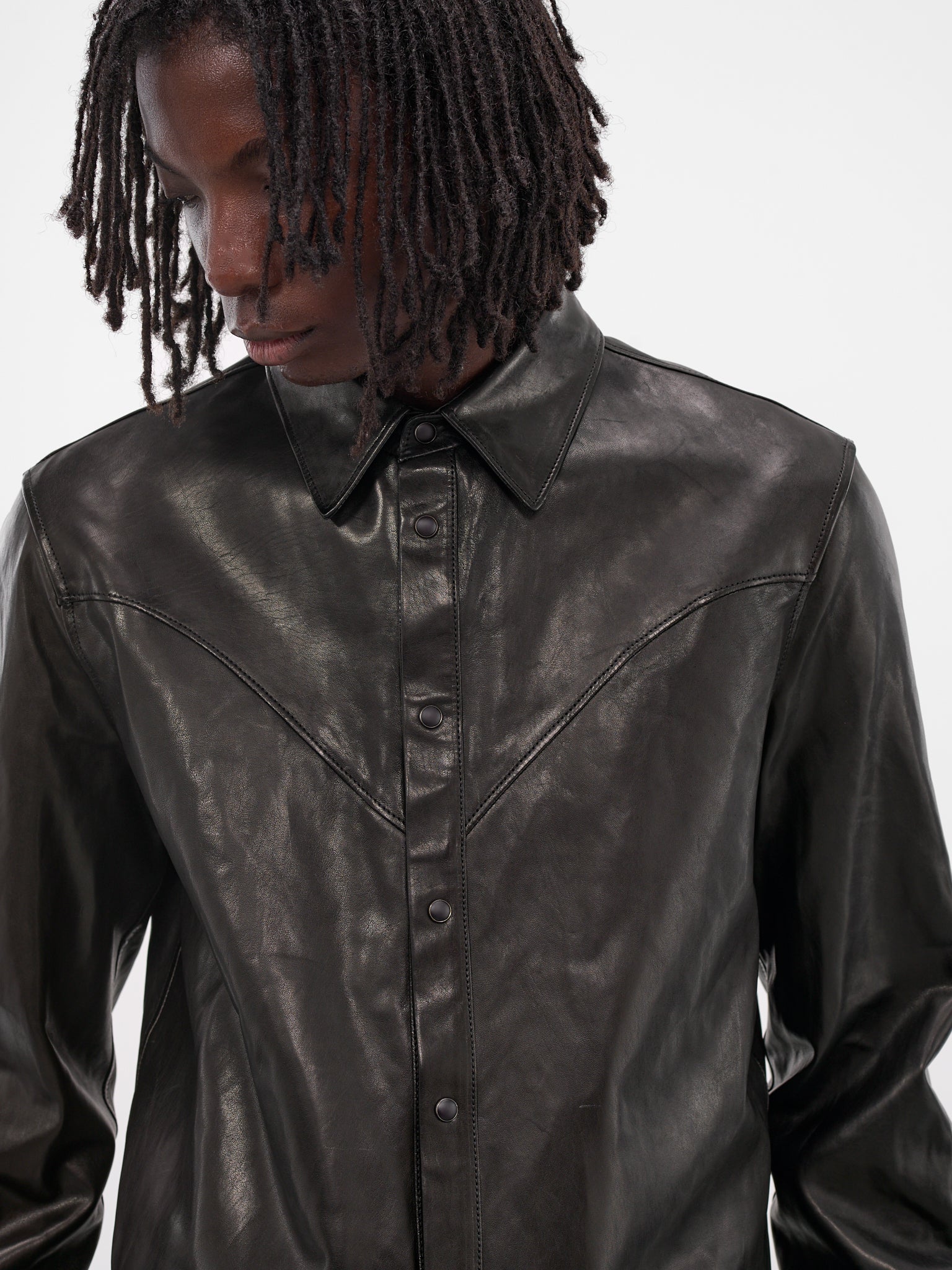 Benedictus Black Lambskin Button-Up Shirt (B0013403-LT137-BLACK)