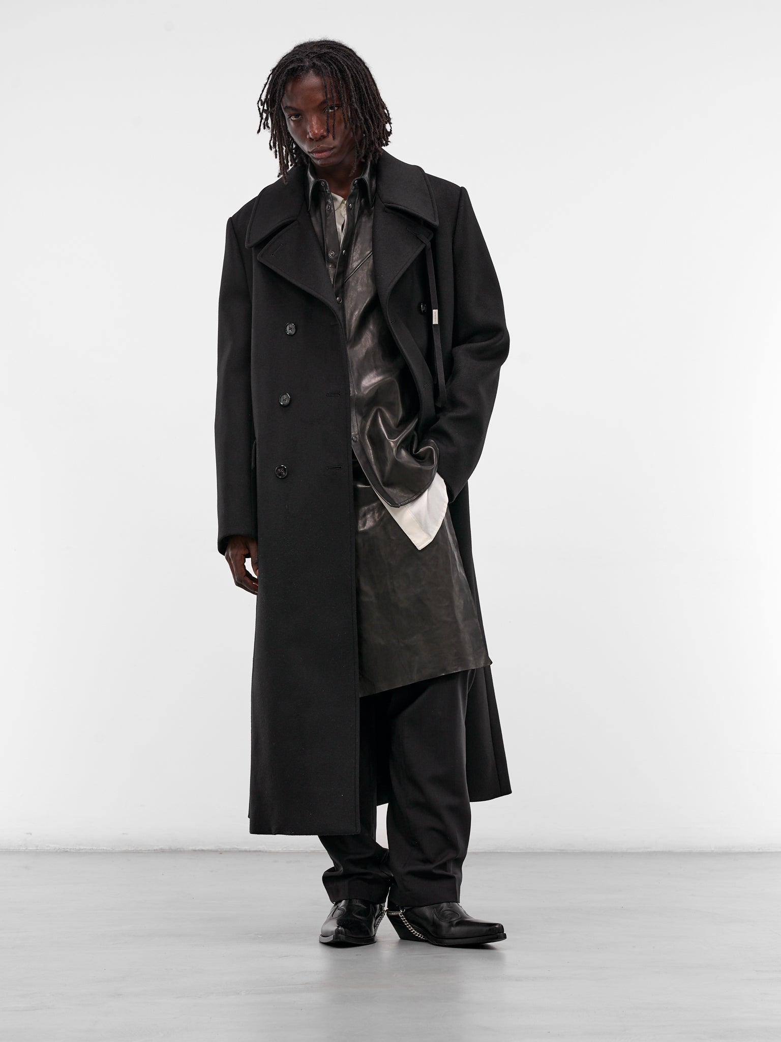 Miles Black Long Wool Coat (B0013513-FA674-BLACK)