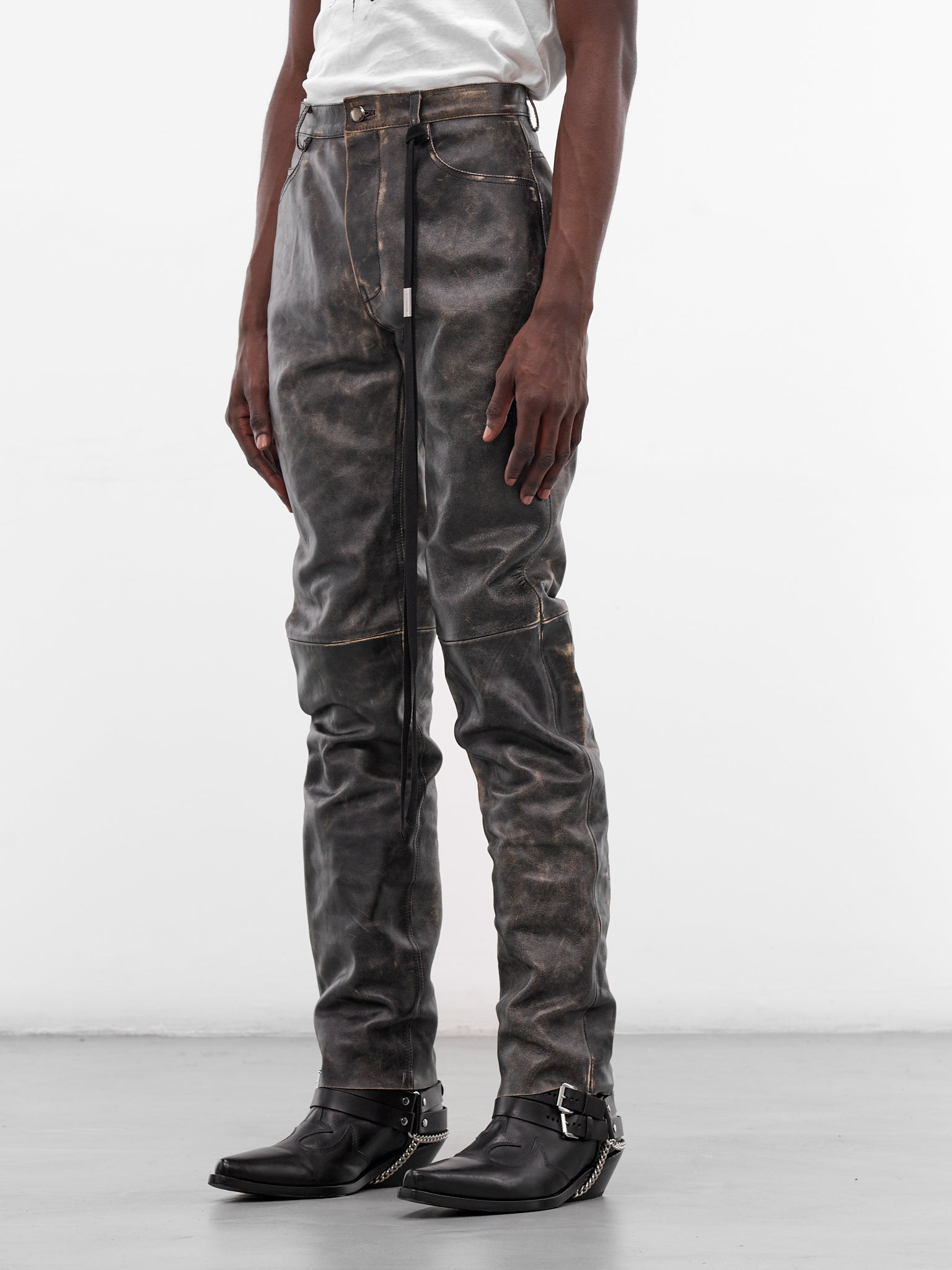 Dael Distressed Leather Slim Trousers (B0013406-LT169-BLACK-NUDE)