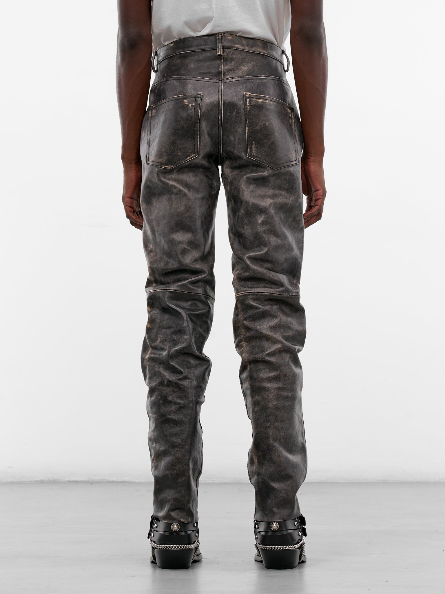 Dael Distressed Leather Slim Trousers (B0013406-LT169-BLACK-NUDE)