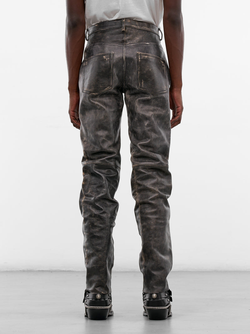 Dael Distressed Leather Slim Trousers (B0013406-LT169-BLACK-NUDE)