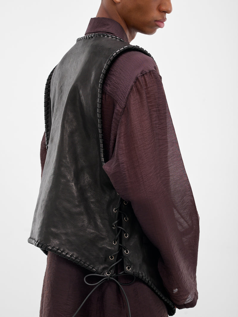 Tim Black Lamb Leather Vest (B0013407-LT137-099-BLACK)