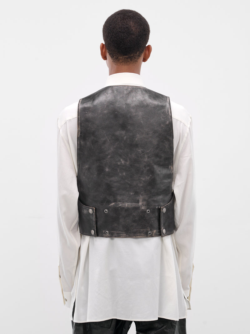 Albien Black Worn Leather Vest (B0013408-LT169-D0093-BLACK-NUD)