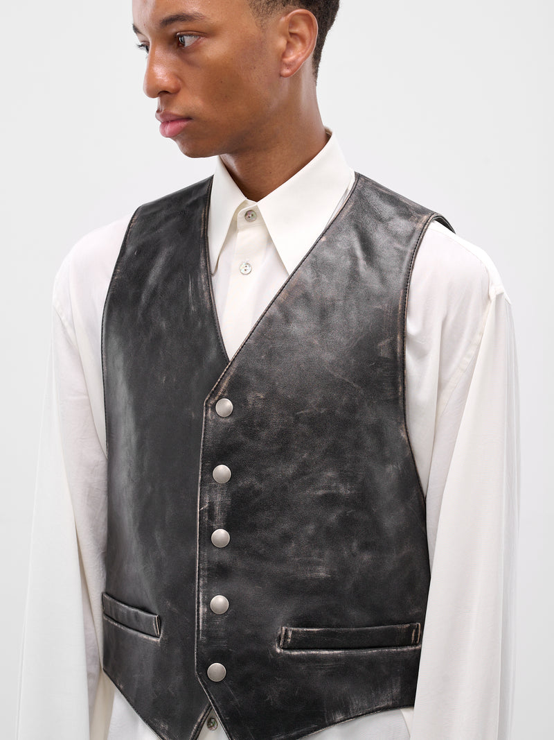 Albien Black Worn Leather Vest (B0013408-LT169-D0093-BLACK-NUD)