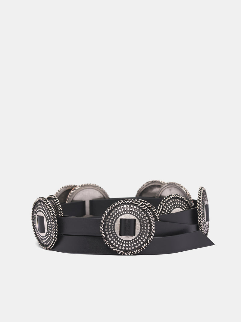 Black Leather Deci Concho Belt (B0013415-LT161-099-BLACK)